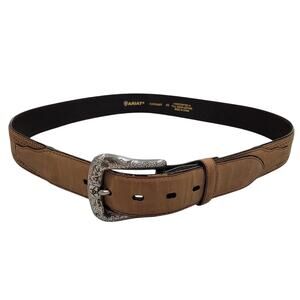 Ariat A10004667 Mens Brown Perforated Leather Belt size 40 Silver Buckle Western